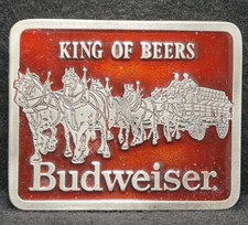 XB03101 NOS VINTAGE 1970s BUDWEISER KING OF BEERS ADVERTISEMENT BELT BUCKLE