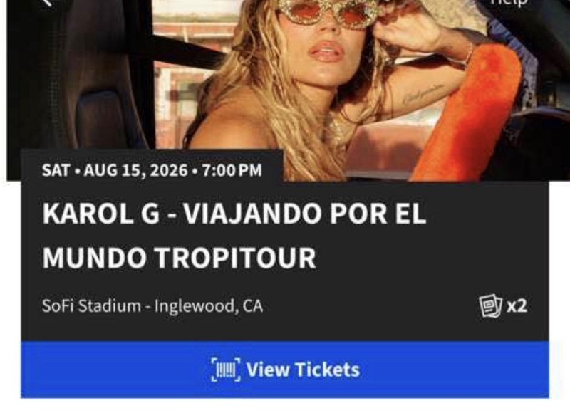 Karol G Viajando Por El Mundo Tropitour (2 tickets)  Aug 15 2026 7:00 PM 