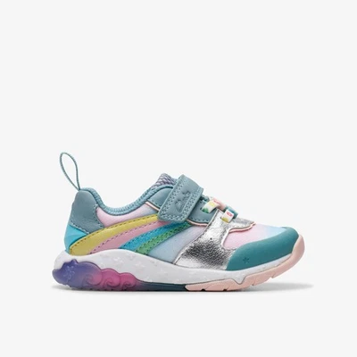 CLARKS CHILDREN'S Clarks Girls Tidal Star Toddler Aqua Combination Trainers,Riptape Textile Casual