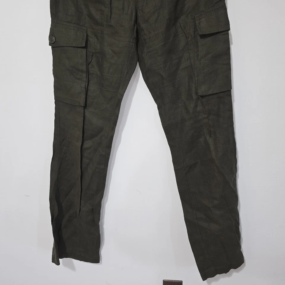 Y2K Vintage Dolce & Gabbana 100% Linen Olive Green Cargo Pants 32x34  - Image 2 of 4