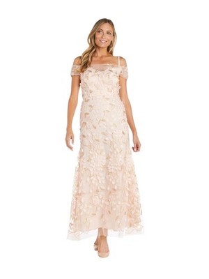 R&M Richards Floral Pink Gold Lined Formal Maxi Dress Event Fairy Party Sz 8 NWT