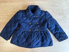 Ralph Lauren Kid Girls Double Breasted Peplum Quilted Jacket Blue Sz 2T 2 T