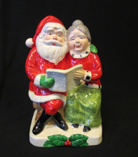 Vintage SANTA MRS CLAUS Christmas Ceramic Musical Music Box Silent Night