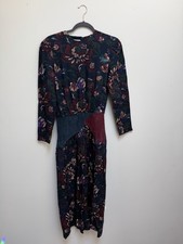 Vintage 80s Karin Stevens Floral Midi Dress Women’s Size 4 L/S Pleated Skirt