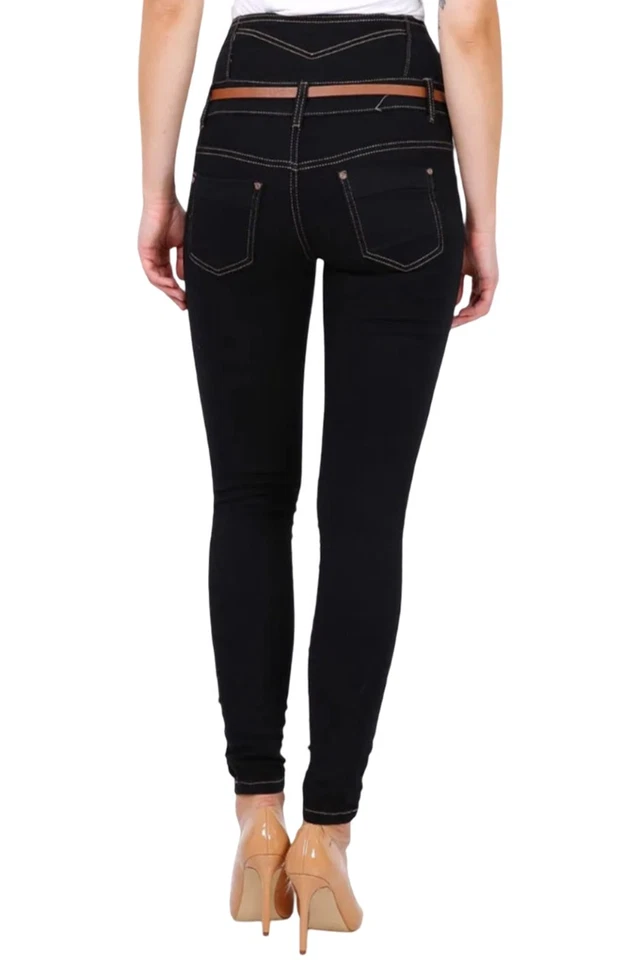 Damen High Waist Röhrenjeans Slim Fit Hose Stretchhose Skinny Jeans mit Gürtel - Bild 4 von 4
