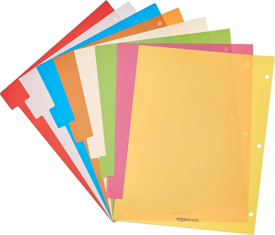 Durable Multicolor 3-Ring Binder Plastic Divider Set with Tab Labels, 3-Hole Pun - Image 3 of 4
