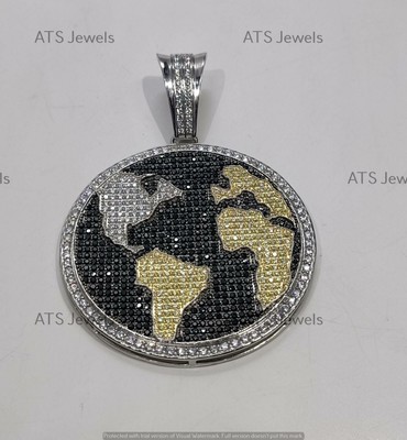 3.50 CT Round Cut Lab Created Diamond ''World Map'' Pendant 925 Sterling Silve
