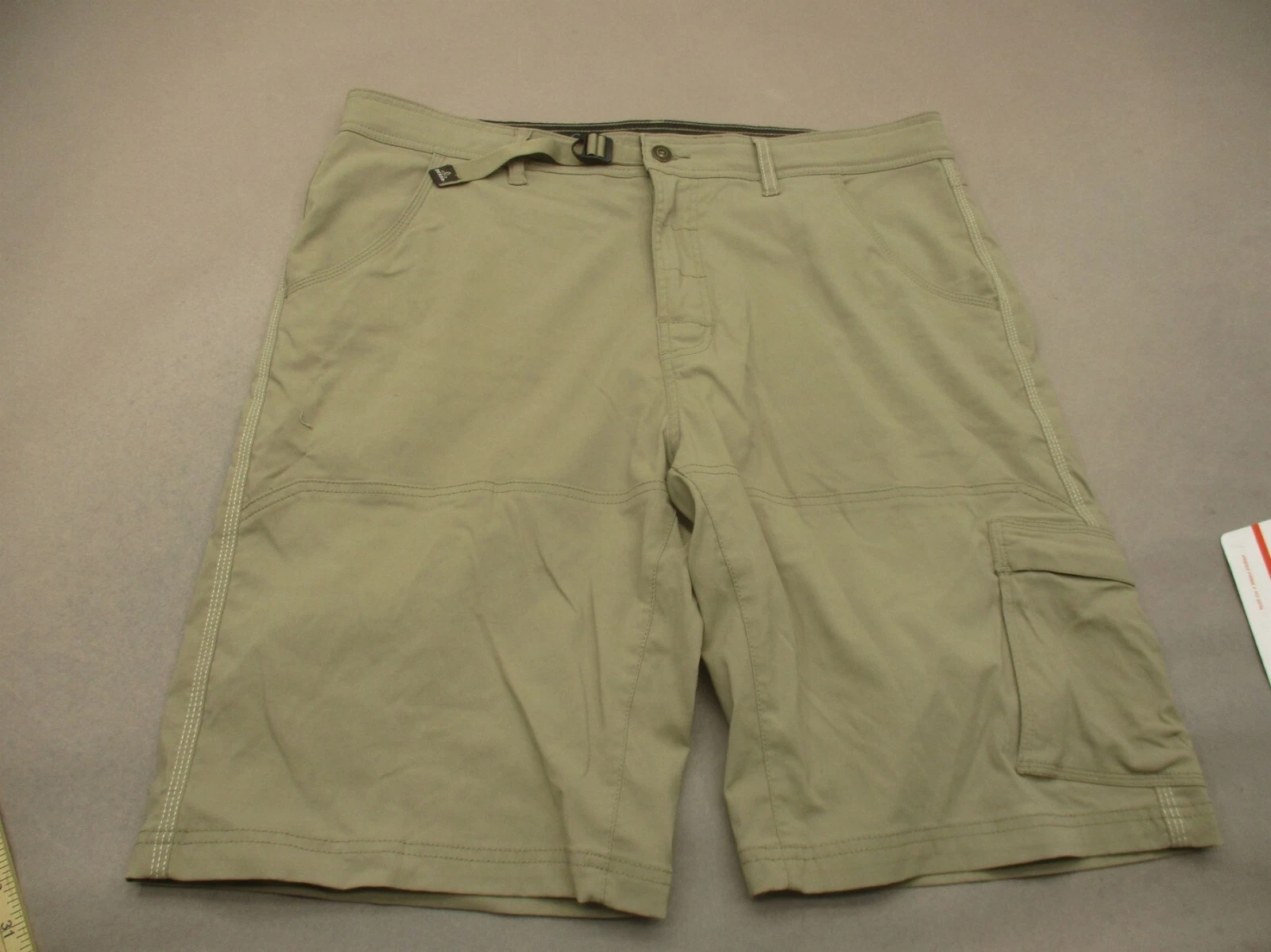 Prana Size 38 Mens Gray Stretch Belted Zip Fly Pockets Outdoor Hiking Shorts 003