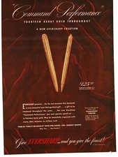 1943 Eversharp Command Performance Fountain Pen Pencil Set Vintage Print Ad