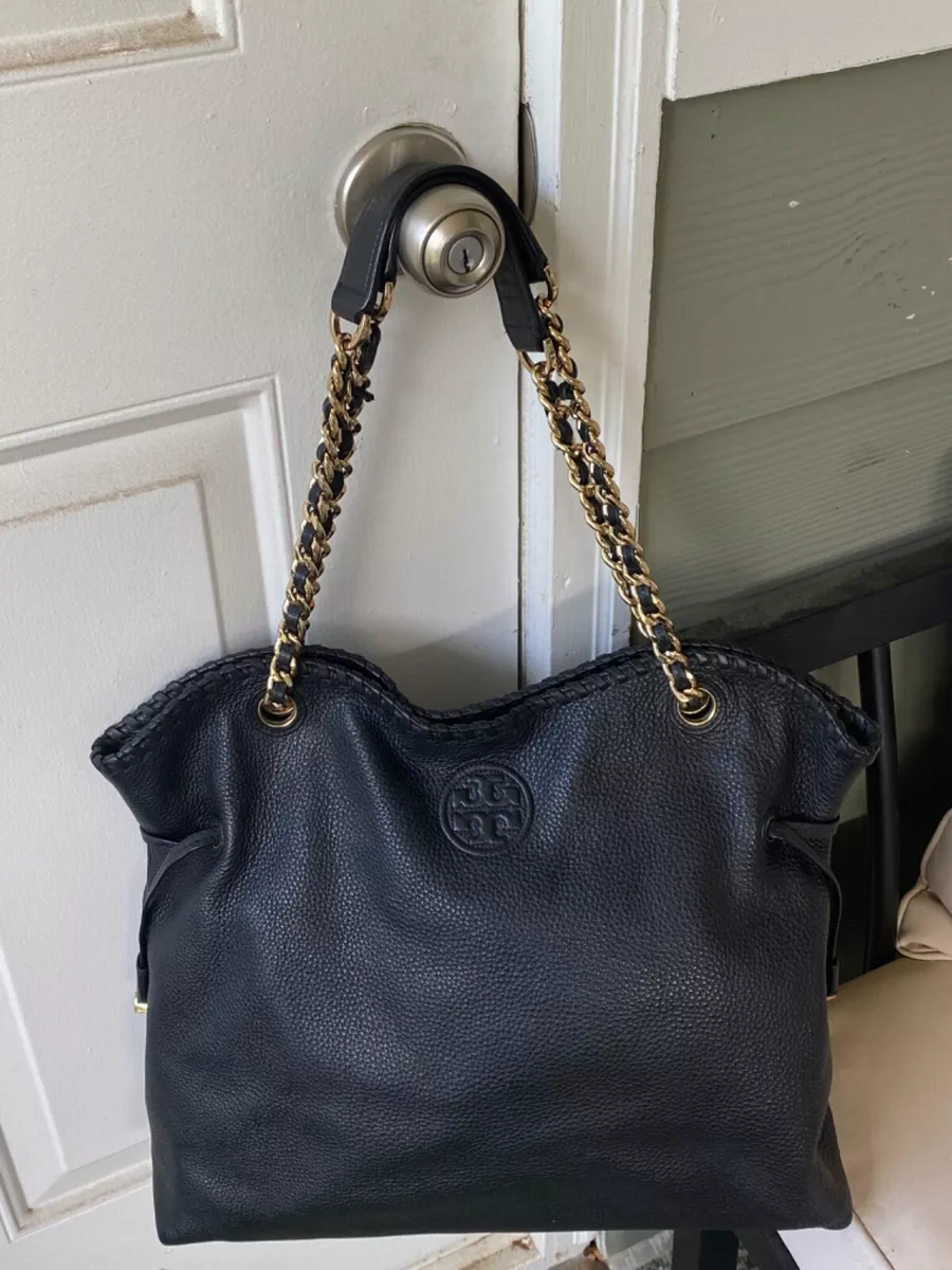 EEUC Tory Burch Marion Slouchy Whipstitch Tote in Black Leather Handbag-$595