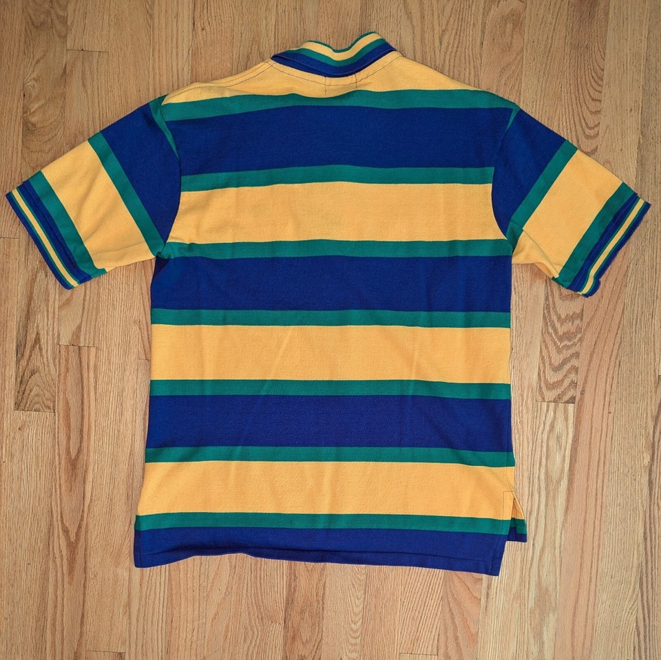 Vintage Perlis Crawfish New Orleans Stripe Mardi Gras Mens M Polo Shirt USA Made eBay