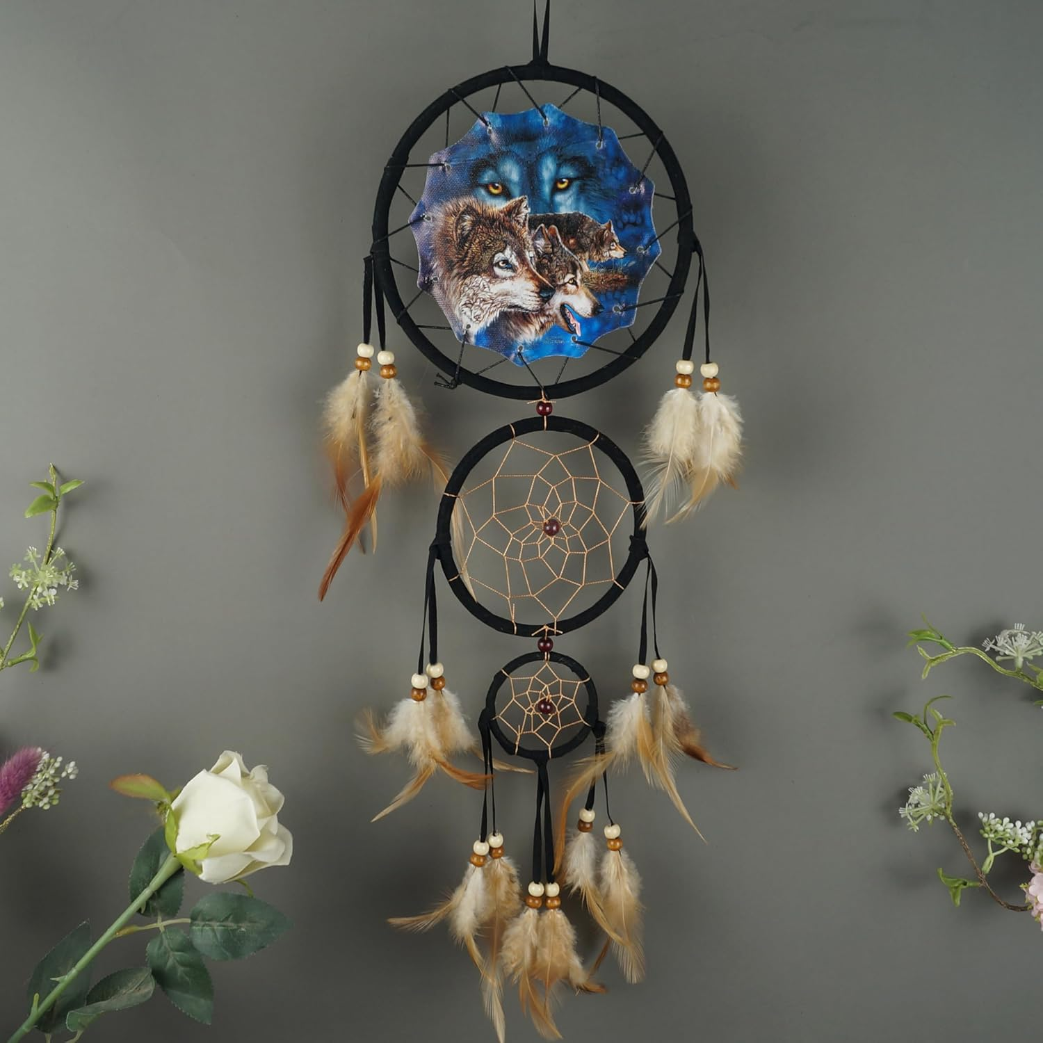Large Dream Catchers with Wolf Design Dreamcatcher Wall Hanging