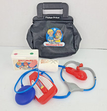 Vintage Fisher Price Medical Kit Black Bag Doctor Nurse Medical Kit 1987