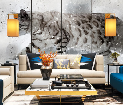 3D Watercolor Cat Black White Self-adhesive Removeable Wallpaper Wall Mural
