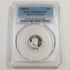 1998 W PCGS PF69 PROOF Platinum Eagle 1/10 oz Statue Liberty US $10 Coin #53801A 1724.80 per troy oz