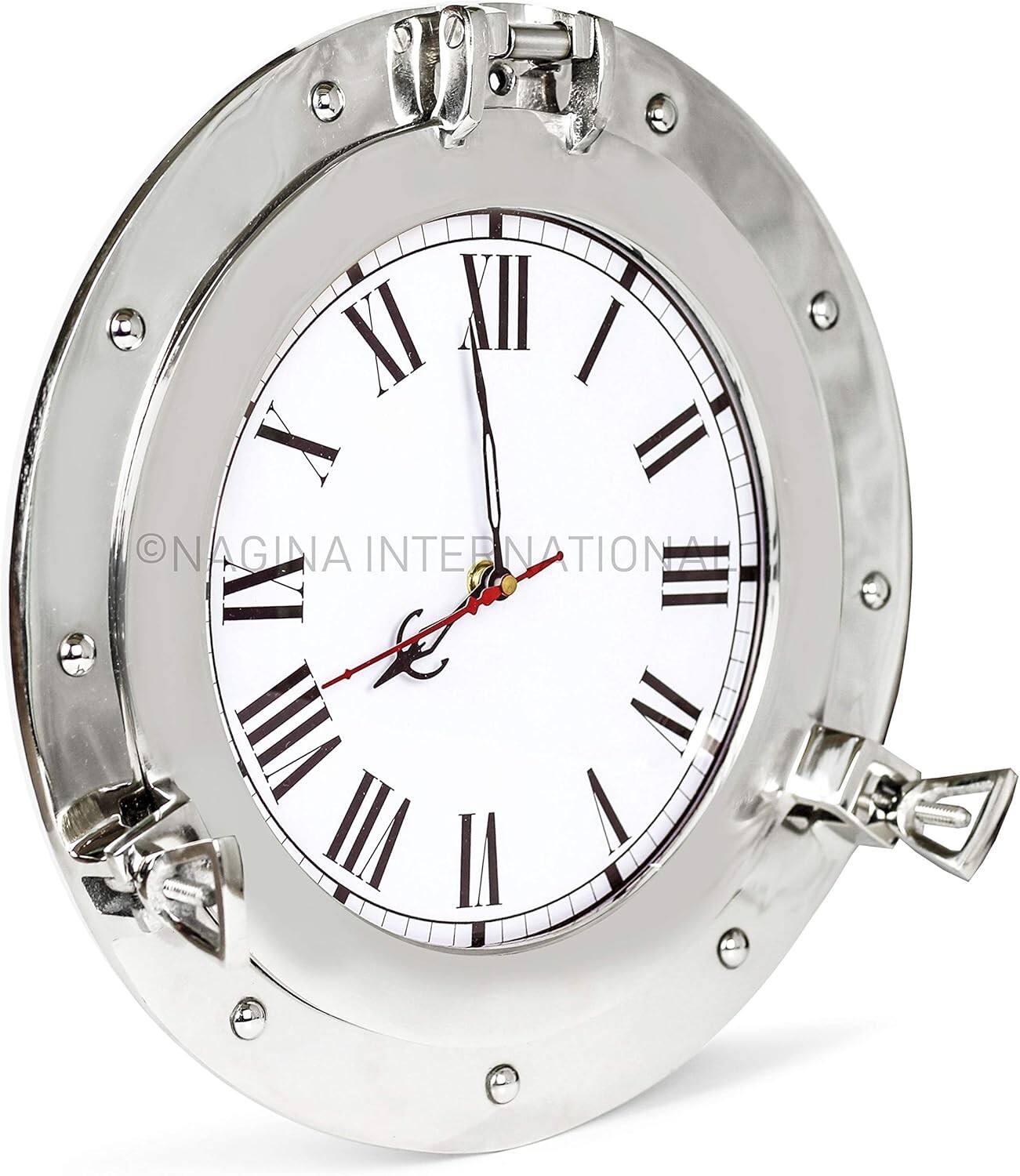 Aluminum Nickel Plated Nautical Ship's Porthole Time's Clock-Maritime Wall Decor