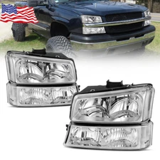 Headlights Assembly For 2003-2006 Chevy Silverado Avalanche Chrome +Bumper Lamps