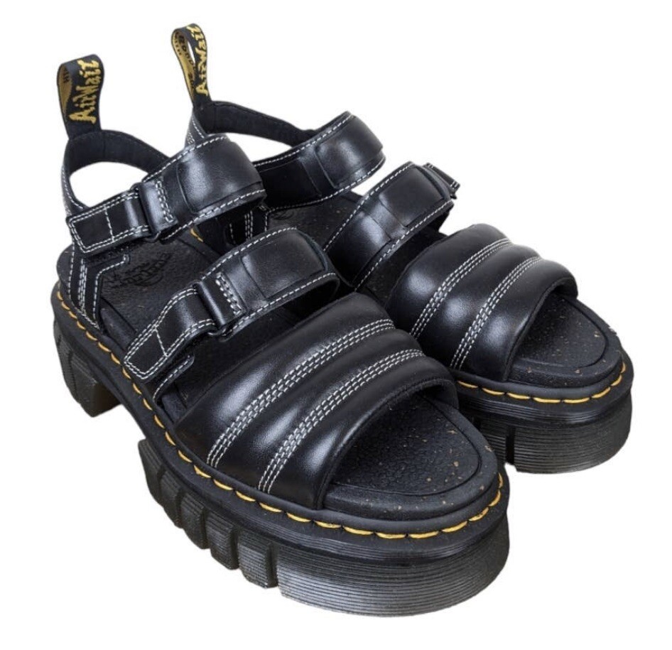 Dr Martens Ricki 3 Strap Sandals Shoes Black Nappa Lux Womens 10
