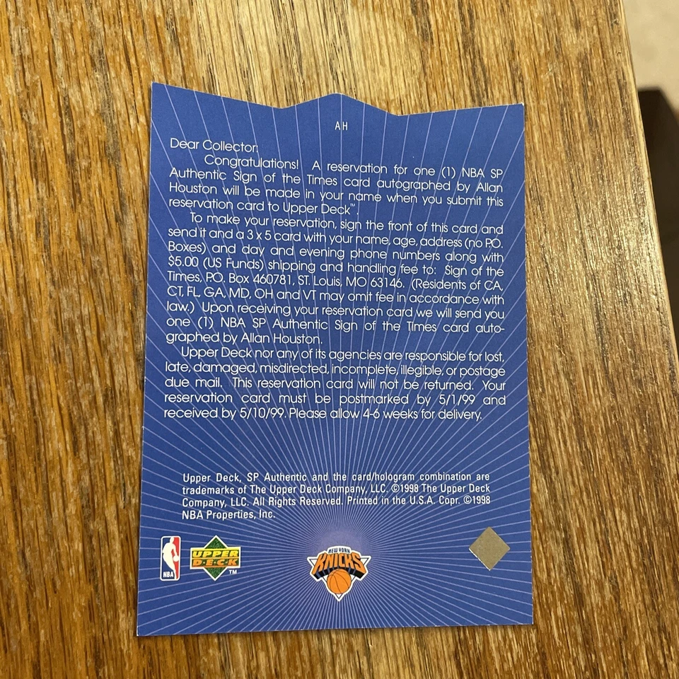 1997-98 SP Authentic Sign of the Times Allan Houston #AH TRADE CARD Unredeemed - Image 4 of 4