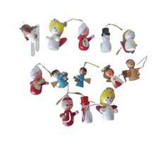 Vintage Wooden Christmas Ornaments Lot of 13 Taiwan Santa Snowmen Angels VTG 80s