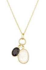 Argento Vivo 131778 Oval Onyx & Moonstone Pendant Necklace