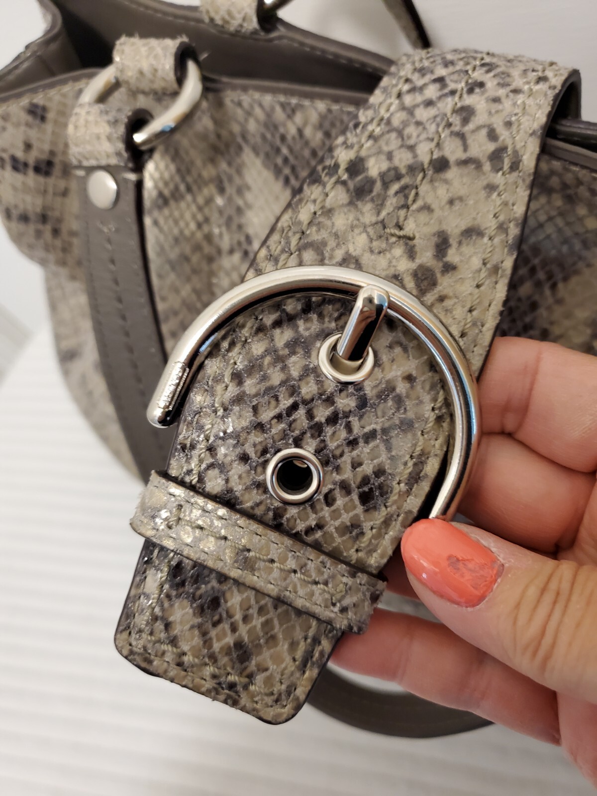 Coach Python Embossed Leather Carryall Tote Gray … - image 8