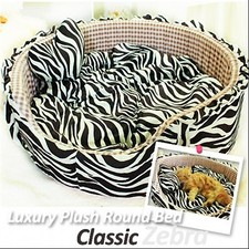 Luxury Pet Bed- Classic Black Zebra Large Round Plush Cuddly Bed for Dog/Cat