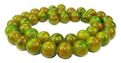   Mashan Jade Perlen Kugeln 10mm gelbgrün - grün - orangerot Strang f. Kette  