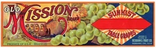 ORIGINAL CRATE LABEL VINTAGE GRAPE MISSION REDBANKS 1920S OLD SUNKIST RED BAR