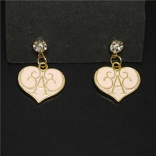 New Fashion Lady White Enamel Cute Heart Girl Crystal Women Stand Earrings