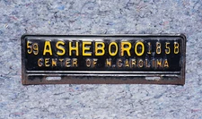 1959 ASHEBORO North Carolina License Plate Topper - CENTER OF NC