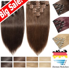 8 Haarteile Clip In 100% Remy Echthaar Extensions Haarverlängerung Dick Schwarz