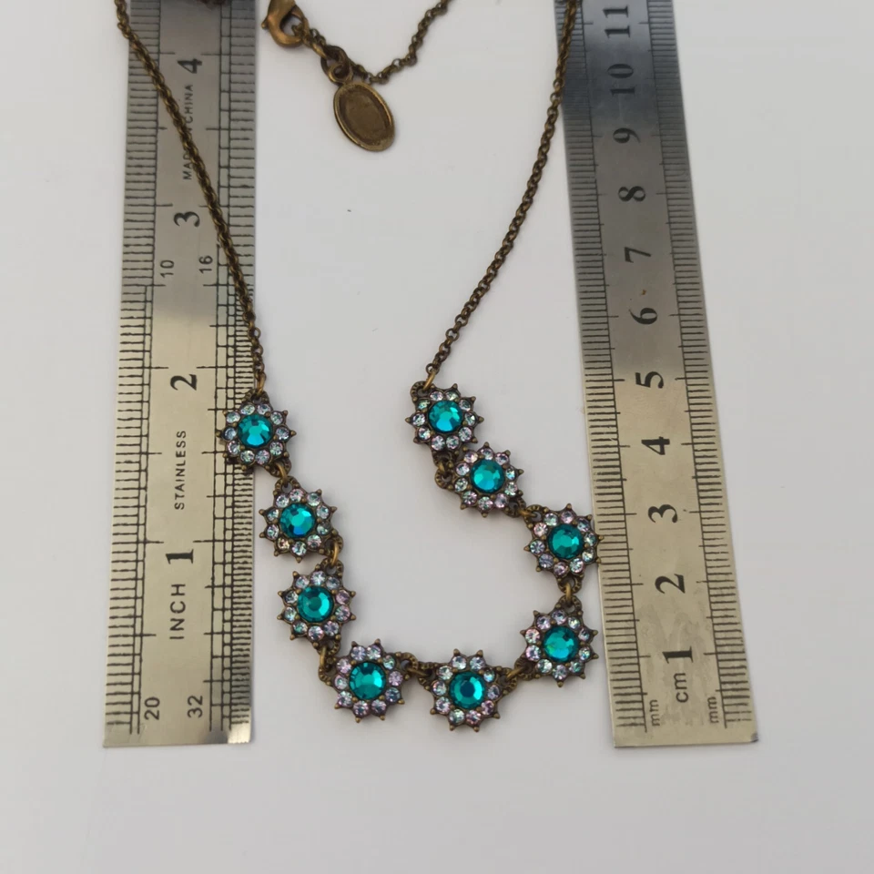 Collar Michal Negrin Azul Iridiscente AB Cristales Flor Romántico Brillante Foto 4 de 4