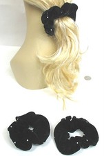 LOT OF 2,4,12--Soft Black Velvet Stone look Attached Hair Scrunchies-107-2