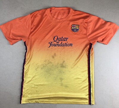 Qatar Foundation Soccer FCB Shirt Mens Large Orange Football #5 PLAY READY