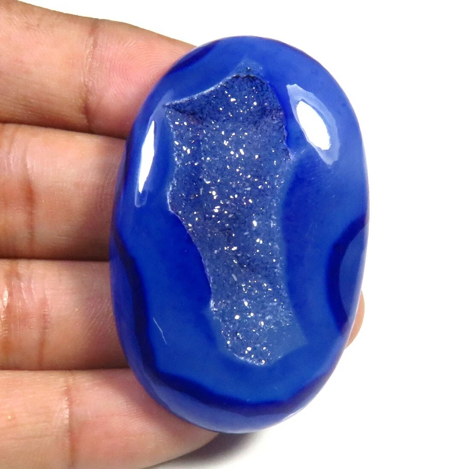 Cabinas druzy de ónix ventana azul 49x31 mm geoda natural ágata ónix piedra preciosa OD-1129 Foto 4 de 4
