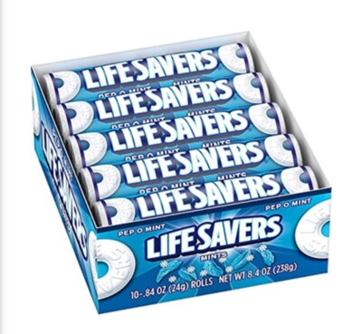 10 Rolls Life Savers Pep-O-Mint Rolls Breath Mints Peppermint Exp. 02-2025 