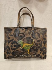 COACH REXY BROWN/MULTI CAMOUFLAGE CAMO DINOSAUR CANVAS TOTE 42 26895 Read Descri