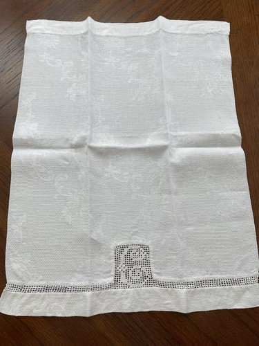 Vtg White Linen Hand Towels Set Of 2 Lace, Textured, Cutwork 19x14 & 25x14 - Picture 4 of 9