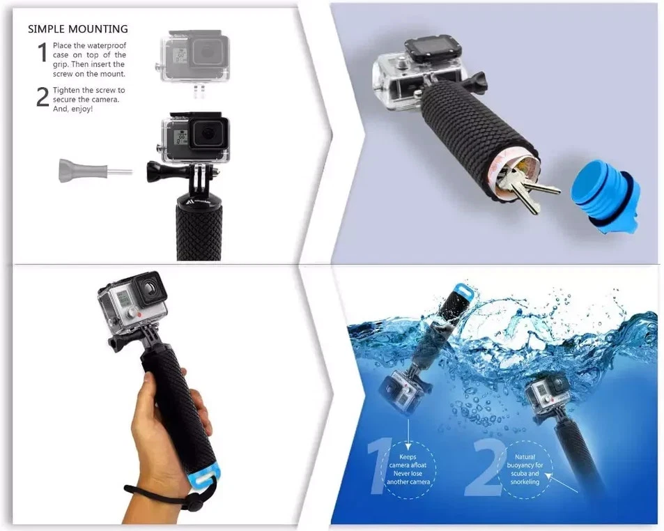 Floating Hand Grip Handler Pro Selfie Stick Waterproof For GoPro HERO 13/12/11/9 - Image 2 of 4
