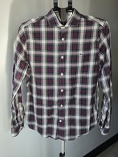 Tommy Hilfiger Men's Long Sleeve Shirt Cotton Blue Plaid 80's 2Ply Medium