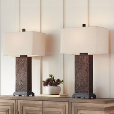 Caldwell Rustic Farmhouse Table Lamps 24.75" High Set of 2 Bronze Living Room