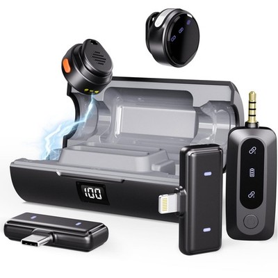 Moman Wireless Lavalier Microphone 3-in-1 iPhone Android Camera 48H ANC