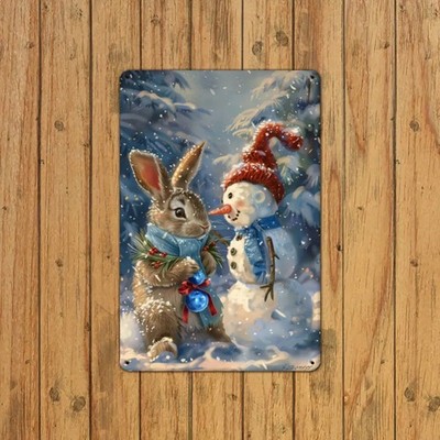 Vintage Bunny Snowman Tin Metal Signs Home Décor 8x12 Indoor Outdoor Wall Decor 