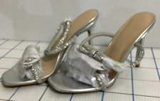 Dream Pairs Silver Metallic Rhinestone High Heel Sandals Women Size 8