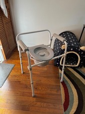 Bedside Commode 3in1 Steel Folding Chair 350lb Capacity Portable Toilet Seat New