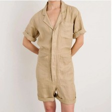 Alex Mill Standard Shortall Jumpsuit in Vintage Khaki 100 Linen Women XS 198