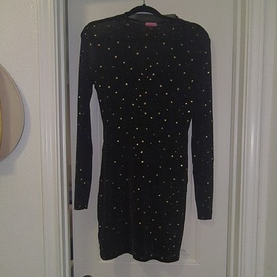 mi ami for francesca's Black Gold Star Sheath Long Sleeve Dress Size L