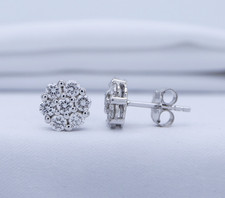 1 Ct Round Cut Pave Set Lab-Grown Diamond Flower Stud Earrings for Women