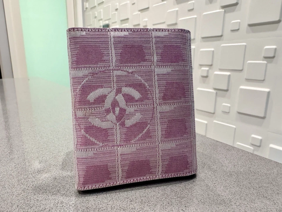 Authentic CHANEL Travel Line CC Logo Pink Canvas Wallet with Serial Card - Image 3 of 4